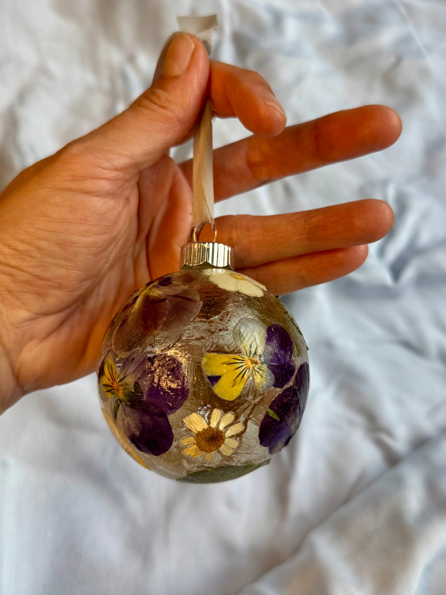 Pressed Flower Glass Ornament